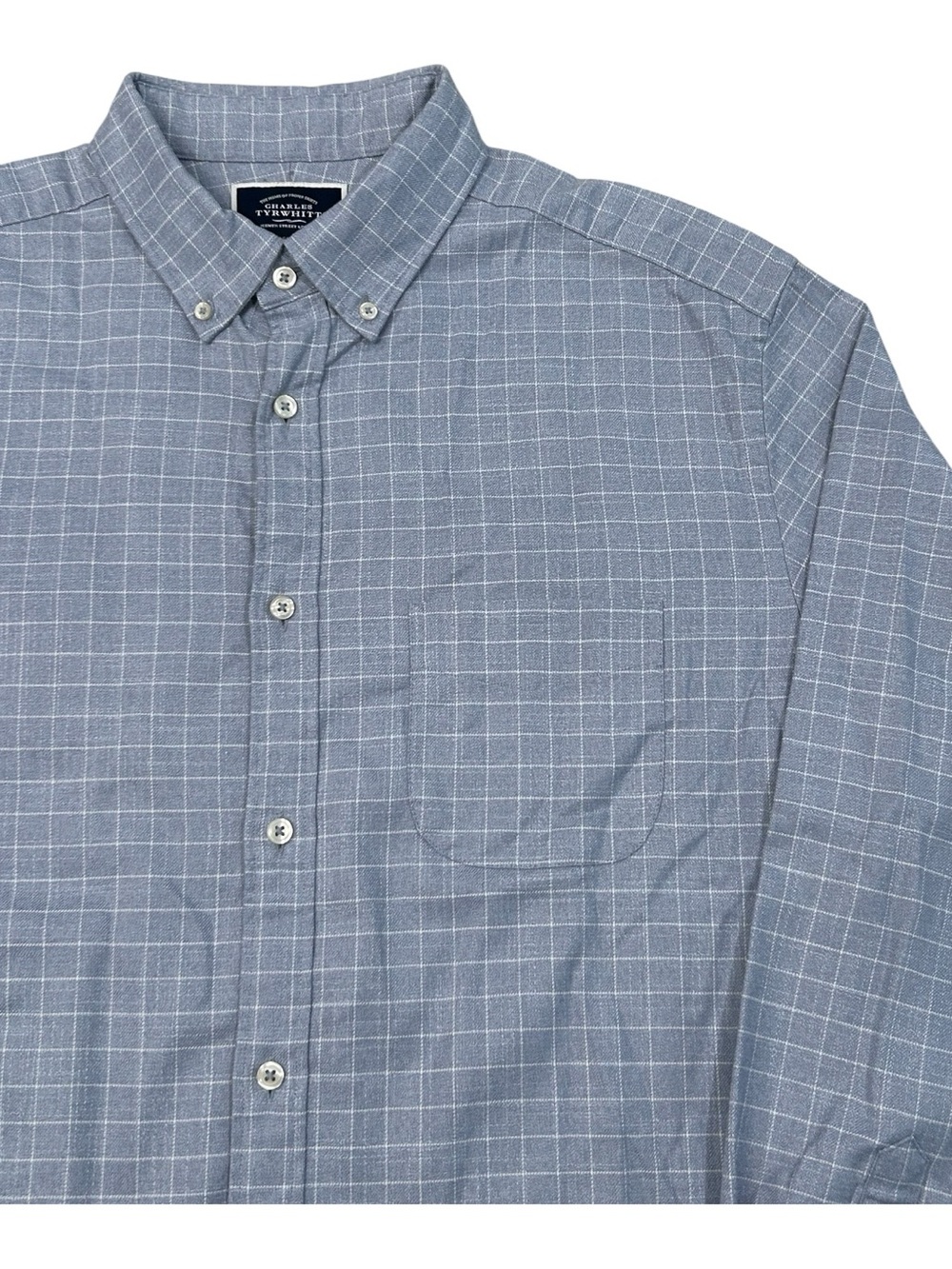 Charles Tyrwhitt Blue Windowpane Button-Down Shirt XL Class Fit Non Iron Casual